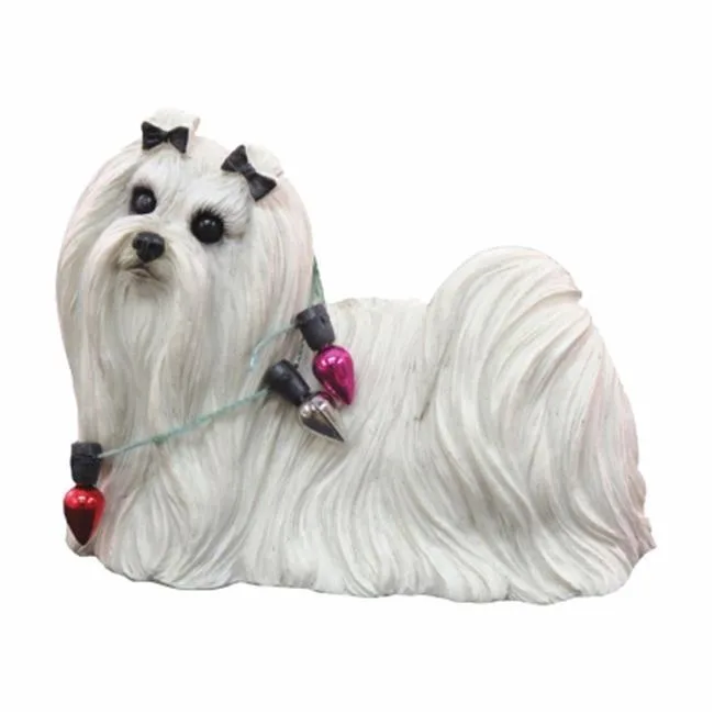SANDICAST SANDICAST 9301 Maltese Holiday Lights Ornament Sculpture — product photo