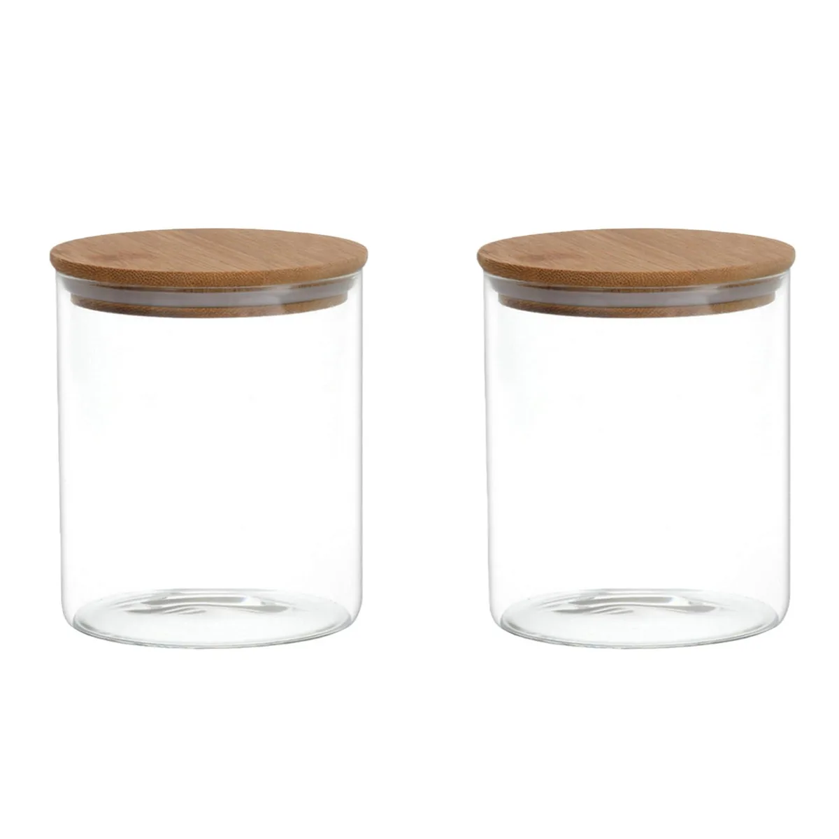 Two clear glass jars with bamboo lids, 200ml each