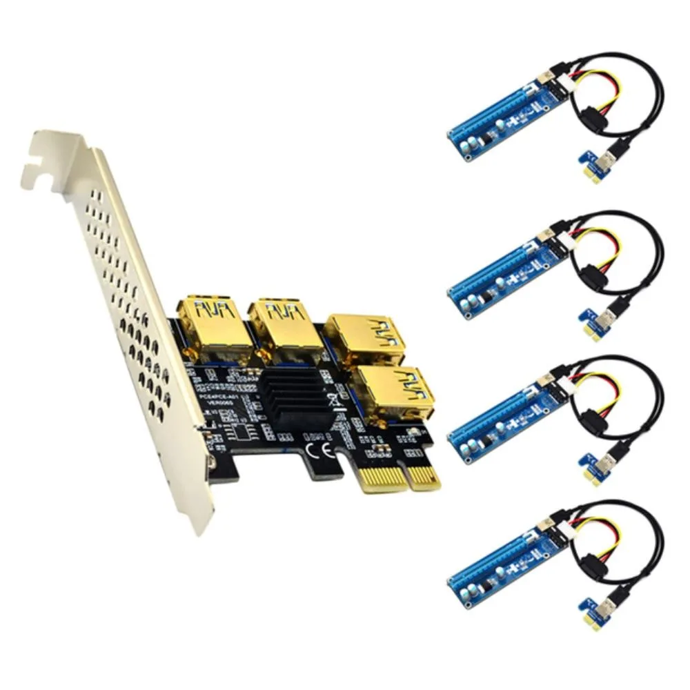 Revitol Revitol PCI-E 1 to 4 USB 3.0 Expansion Card with 4× PCIe 1x to 16x Riser Cables 60 cm — product photo