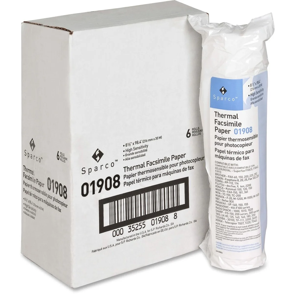 Sparco Products Sparco Products 01908 Thermal Paper 8.50" x 98 ft 6/Carton — product photo