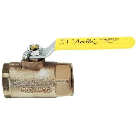 Bronze inline ball valve with zinc-plated steel lever handle and vinyl grip