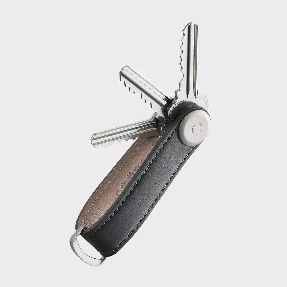 Charcoal grey leather key organiser with D-ring, holds two to seven keys