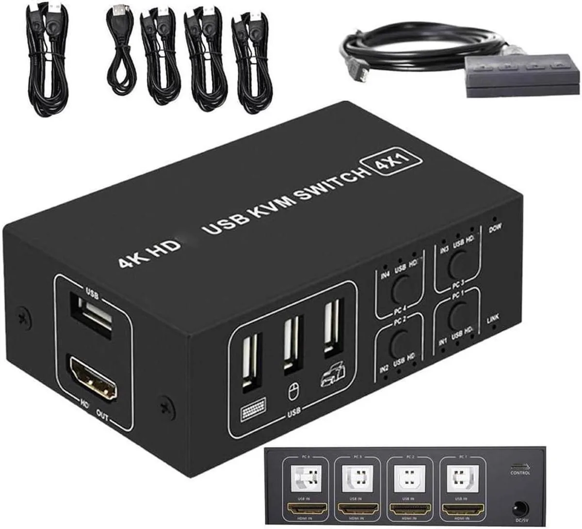 Vszerda Vszerda 4-Port HDMI KVM Switch 4K 30Hz 1080p 60Hz USB 2.0 — product photo
