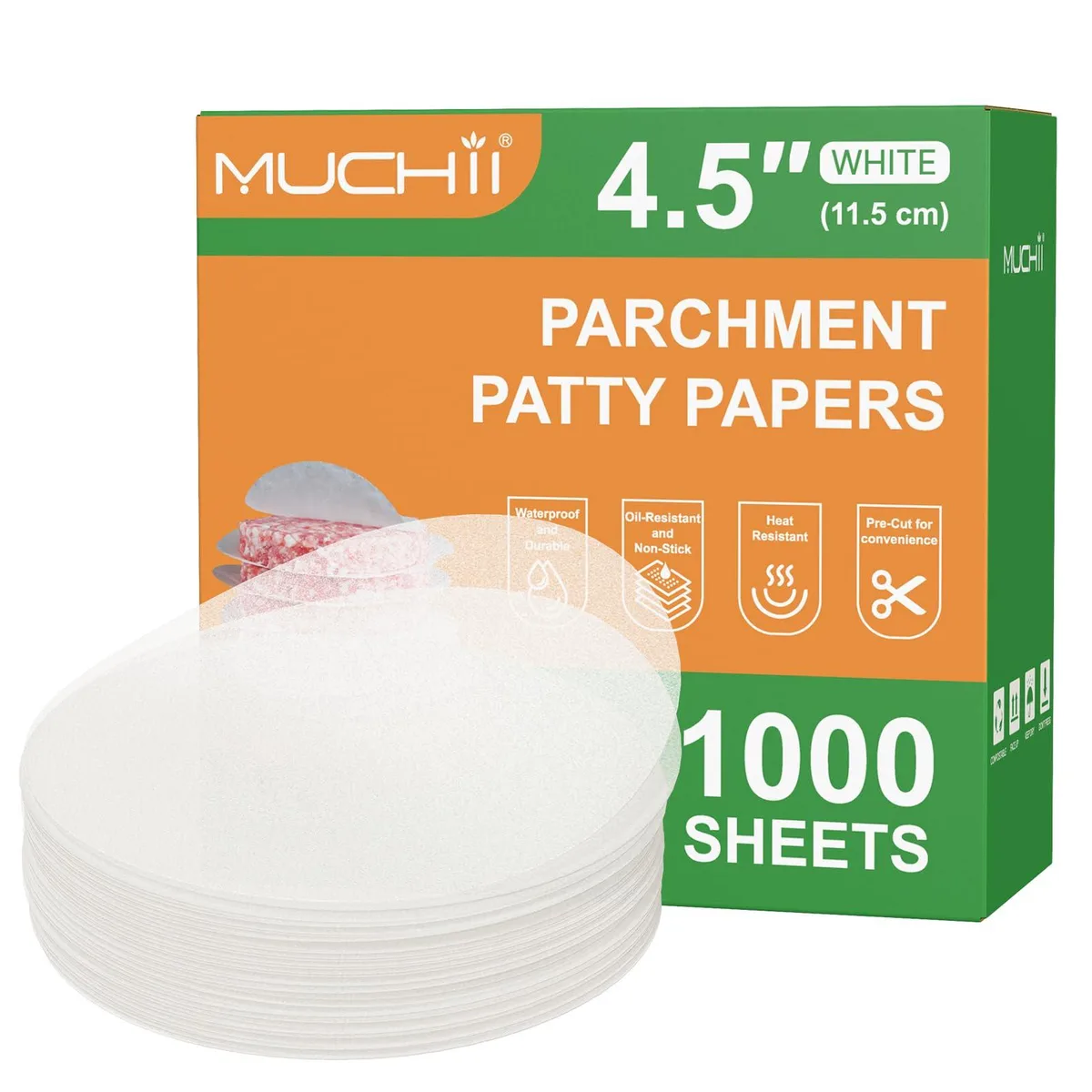  MUCHII 4.5 Inch Burger Patty Paper Rounds 1000 Sheets — product photo