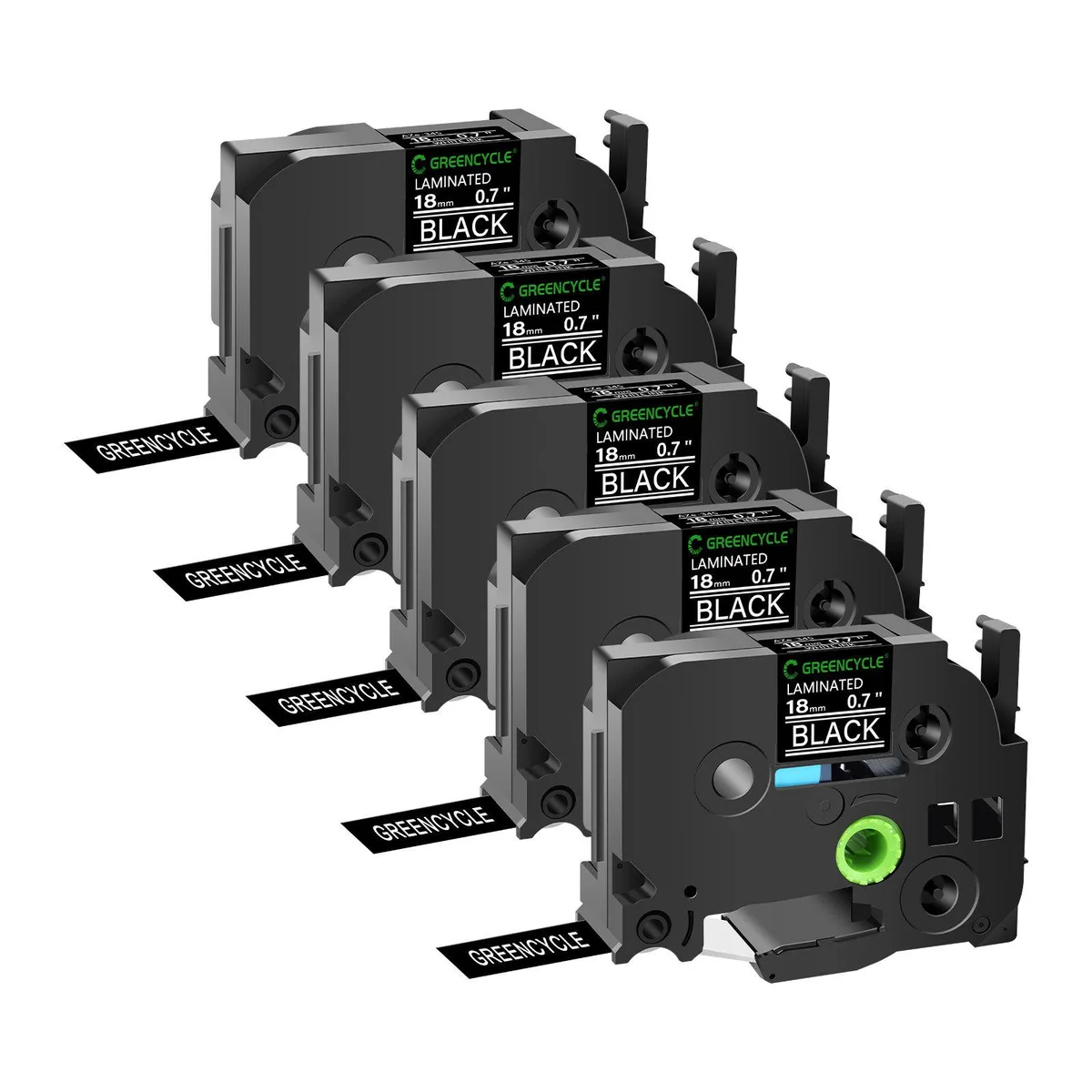 GREENCYCLE GREENCYCLE TZe-345 18mm 26.2ft White on Black Laminated Tape 5 Pack — product photo