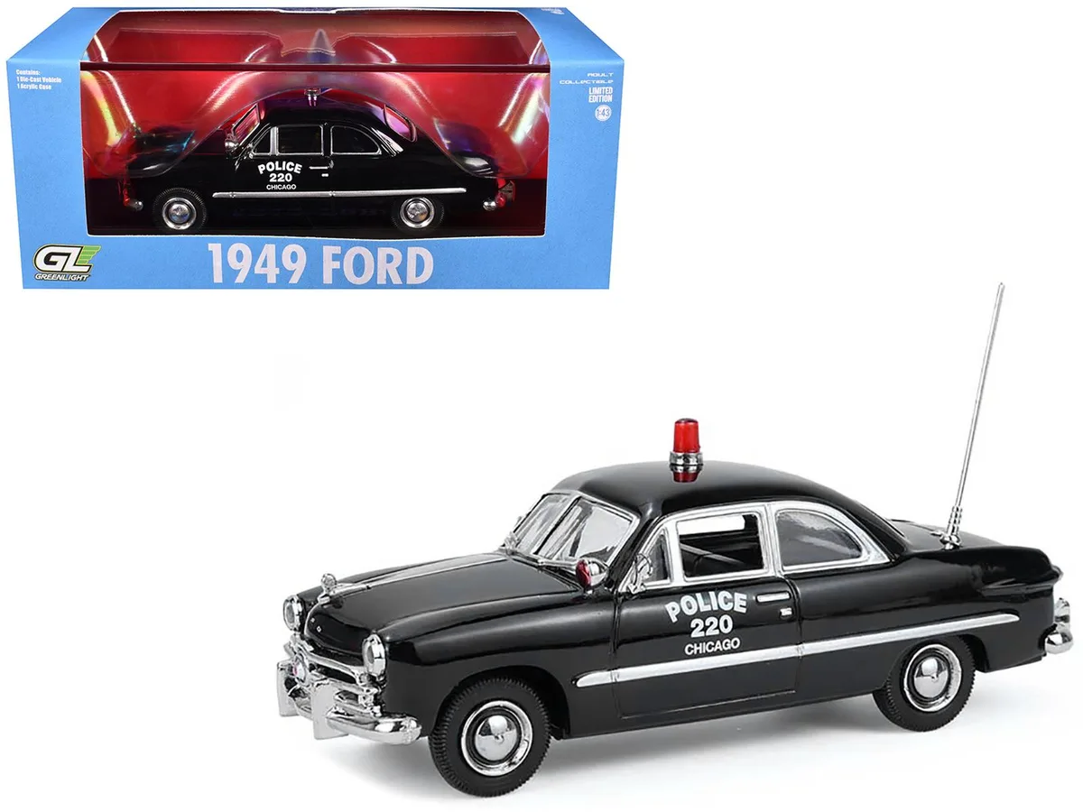 GREENLIGHT GREENLIGHT 1949 Ford Custom Police Car Chicago Police Department Black 1/43 Scale Diecast — product photo