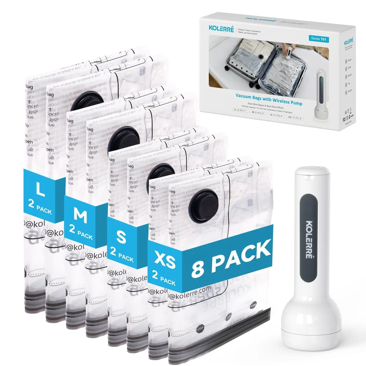  FoodSaver T01 vacuum sealer 8 bags 4 sizes 1800mAh pump — product photo