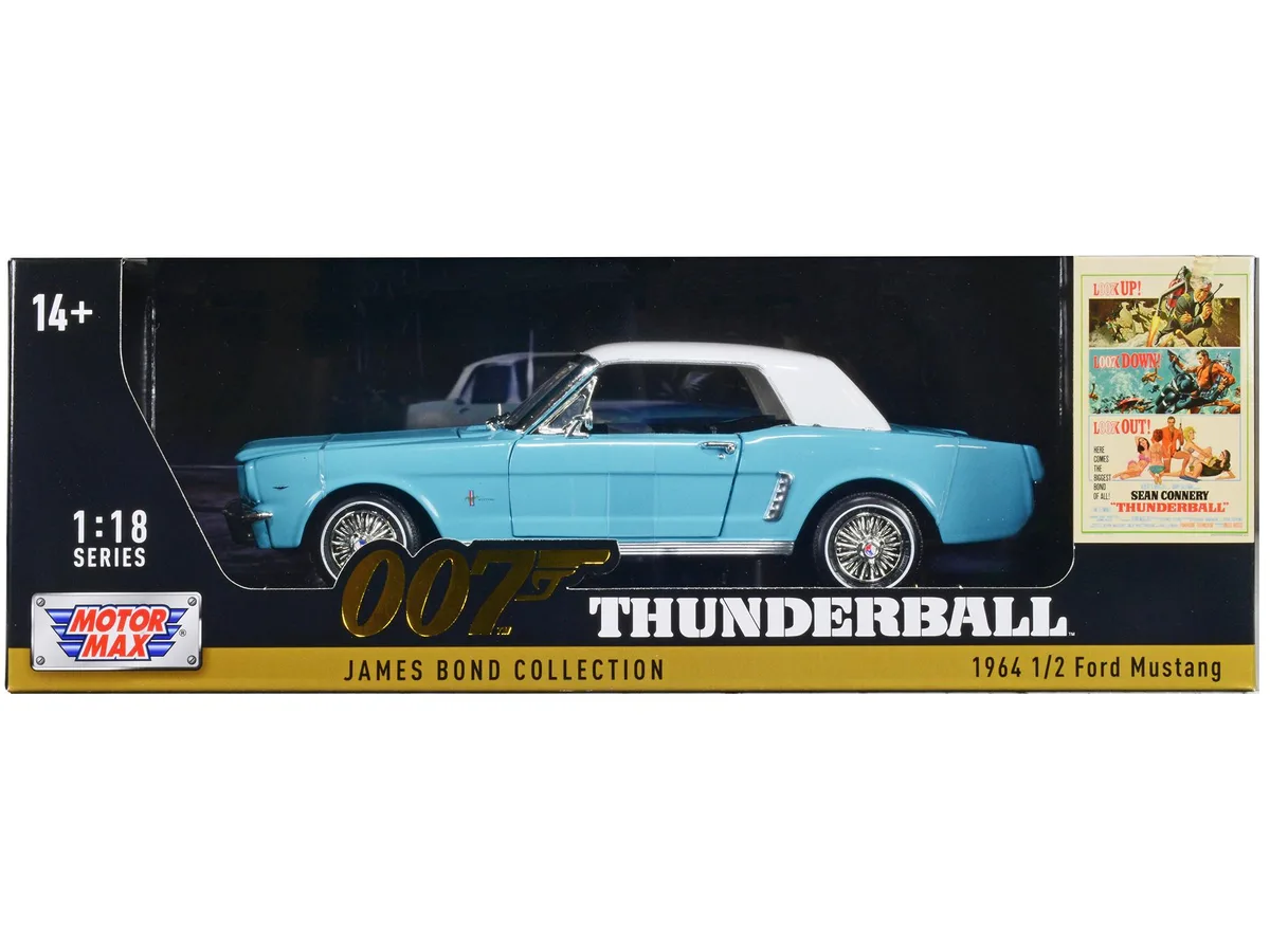 MOTORMAX MOTORMAX 1/18 1964 1/2 Ford Mustang Light Blue White Top James Bond 007 Thunderball Diecast — product photo