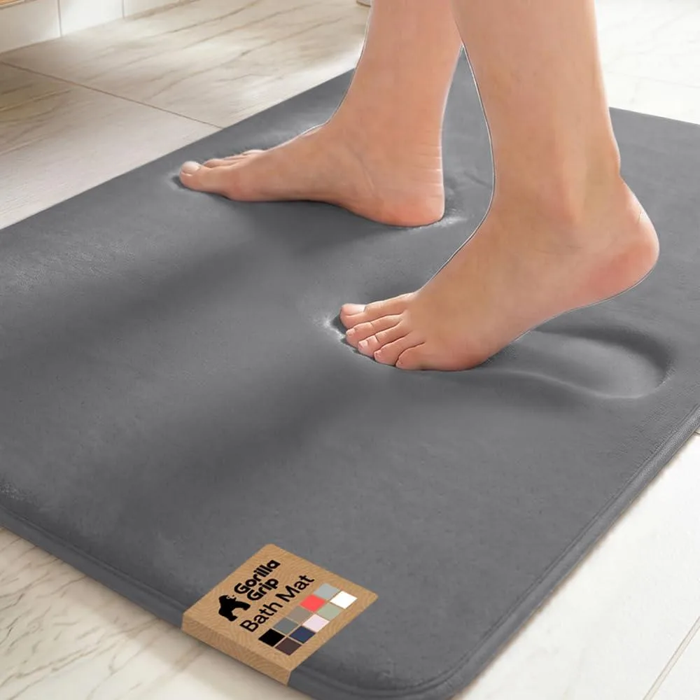 Graphite gray rectangular bath rug with plush velvet surface and non-slip dotted backing