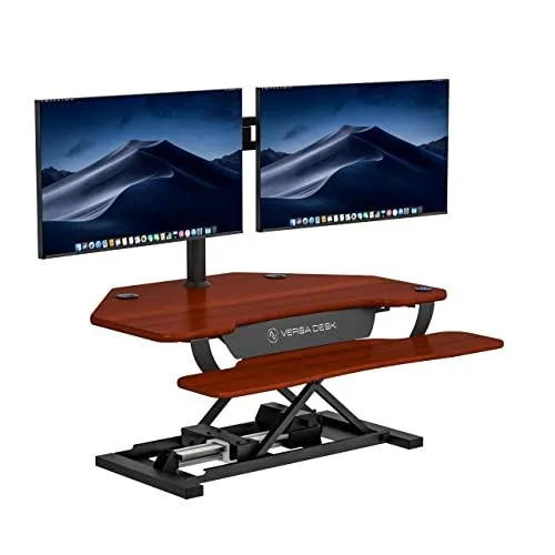 Versa Tables Versa Tables PowerPro Corner 36 x 31 Electric Standing Desk Converter Cherry — product photo