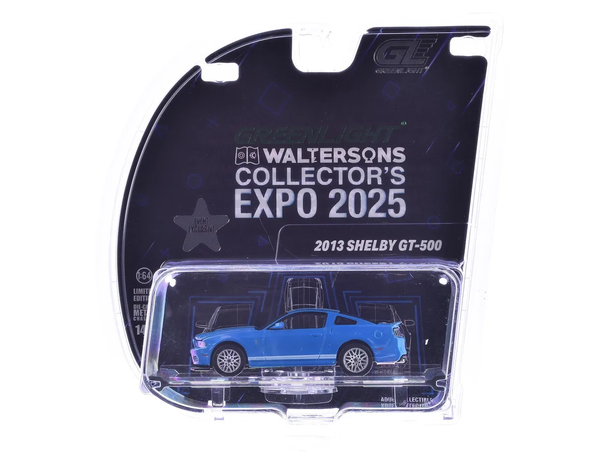 GREENLIGHT GREENLIGHT 2013 Shelby GT-500 Blue White 2025 Waltersons Expo Exclusive 1/64 hobby collectible — product photo