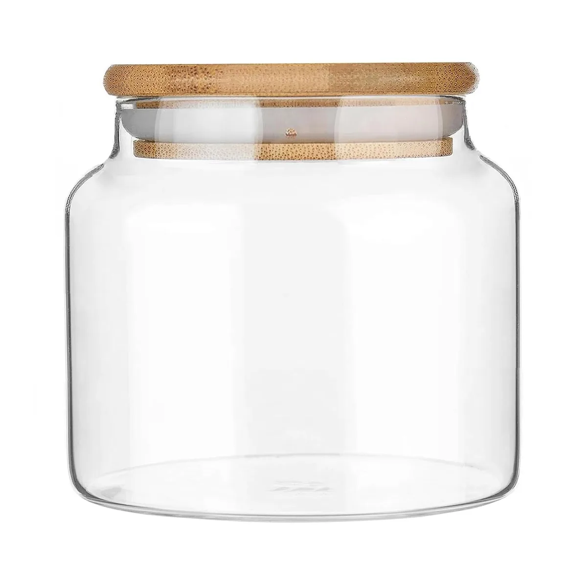Clear glass jar with bamboo lid, 3.7 by 4.25 inches, 17.6 fl oz capacity