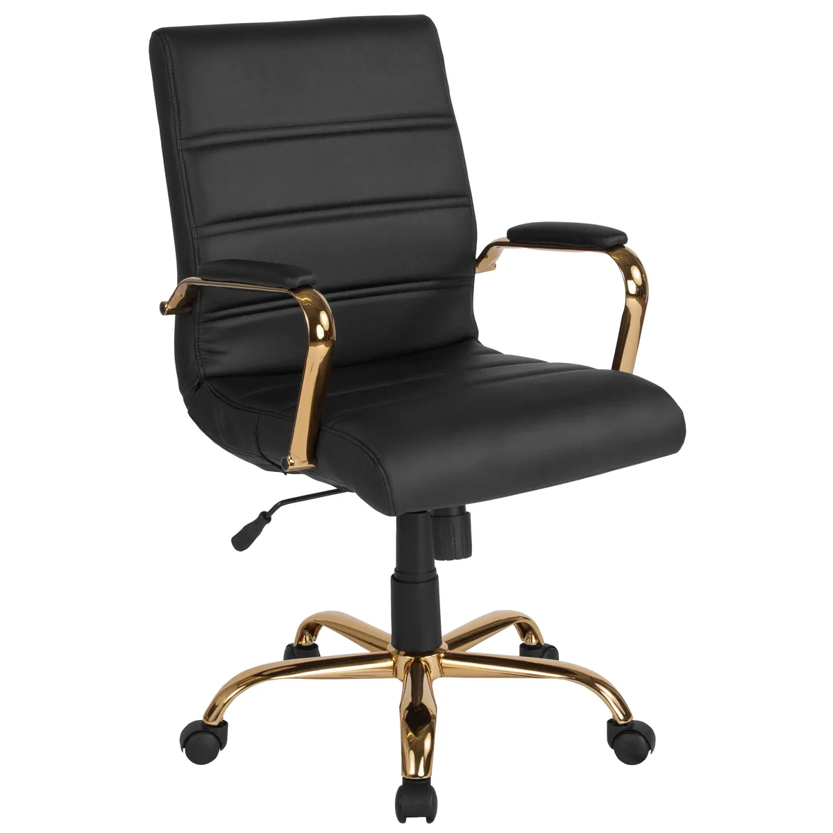 Flash Furniture Flash Furniture GO-2286M-BK-GLD-GG Mid-Back Office Chair Black LeatherSoft Gold Frame — product photo