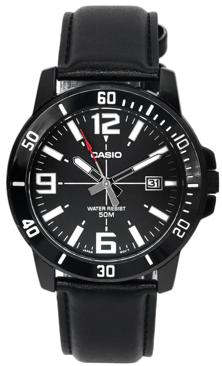 CASIO CASIO Enticer MTP-VD01BL-1B Analog Quartz Watch Black Dial Leather Strap 50m Water Resistant 45.00mm Case — product photo