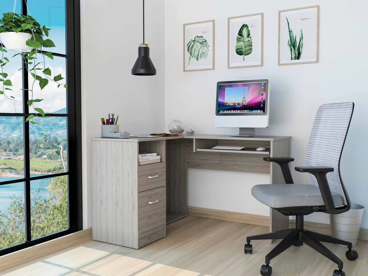 FM FURNITURE FM FURNITURE FM5702ELZ L-Shaped Desk 41.3" x 47.2" Light Gray — product photo