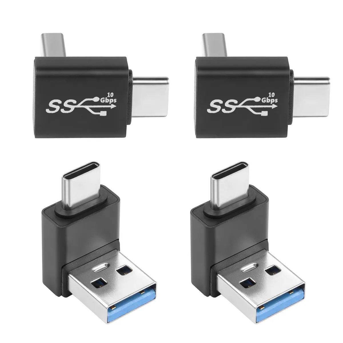 Vszerda Vszerda USB 3.1 to USB-C 90° adapter 10Gbps QC60W PD15W 4-pack positive bend — product photo