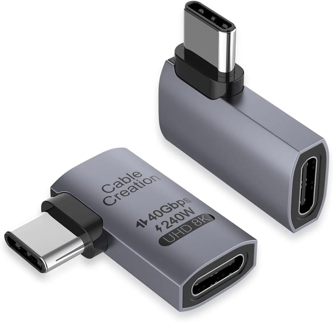 Two compact right-angle USB-C adapters with a matte finish