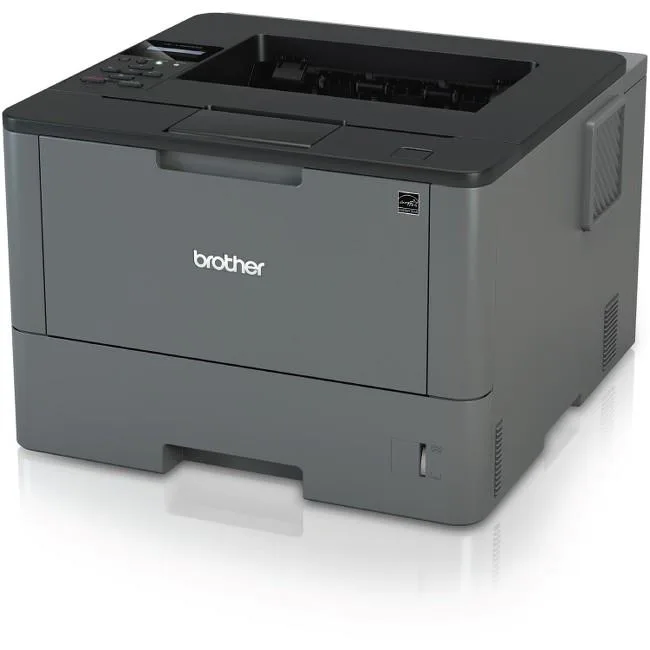 White rectangular Brother laser printer with top paper tray and front output slot