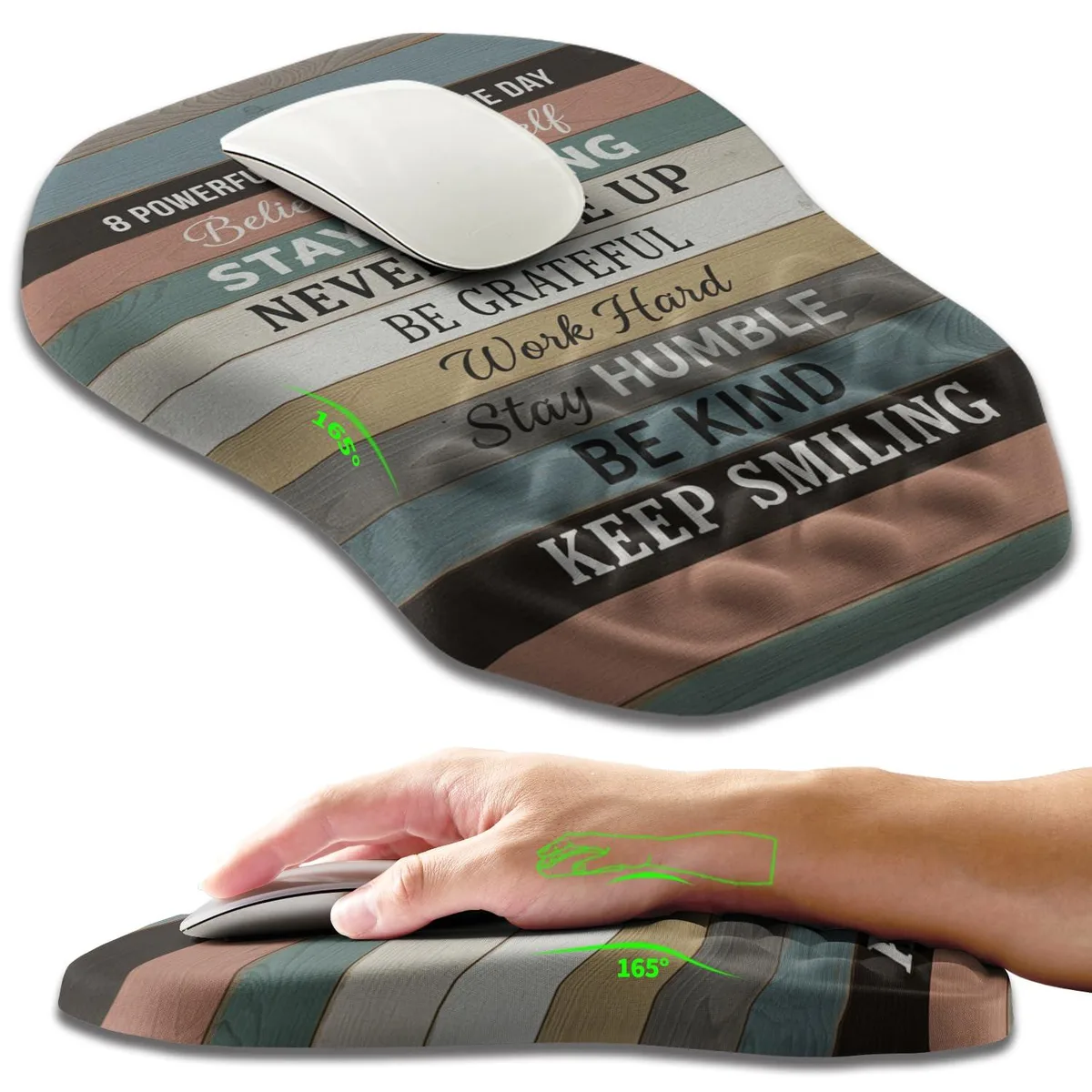 Black ergonomic wrist support with sloped memory foam and massage bulge, lycra surface, PU base, 12x8 inch, pack of 10