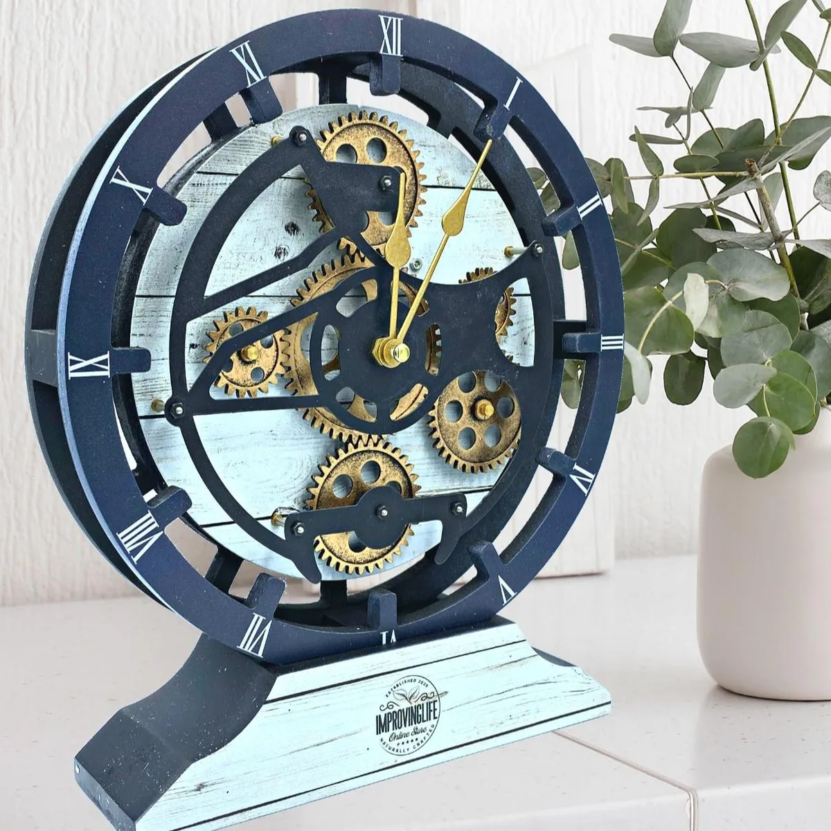 The Gears Clock The Gears Clock CABADA LINE 10 Inch Round White Farmhouse clock — product photo