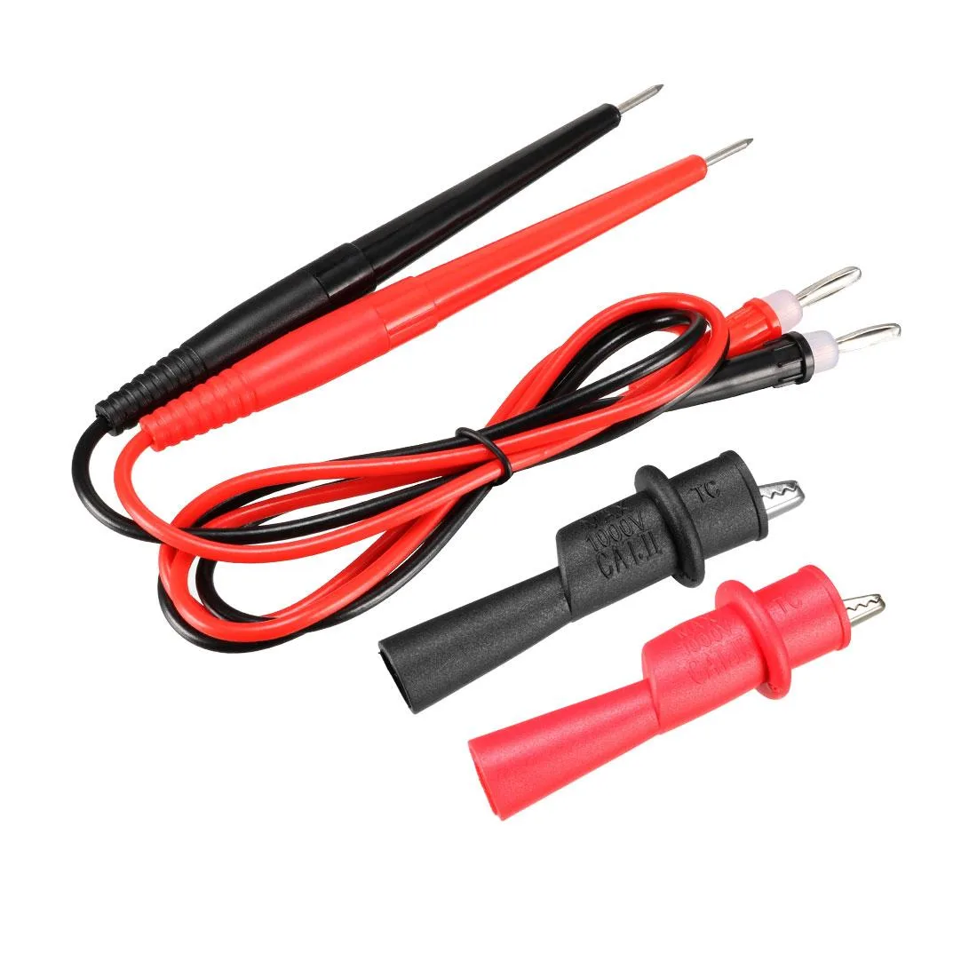 Red and black silicone test leads with probes and alligator clips
