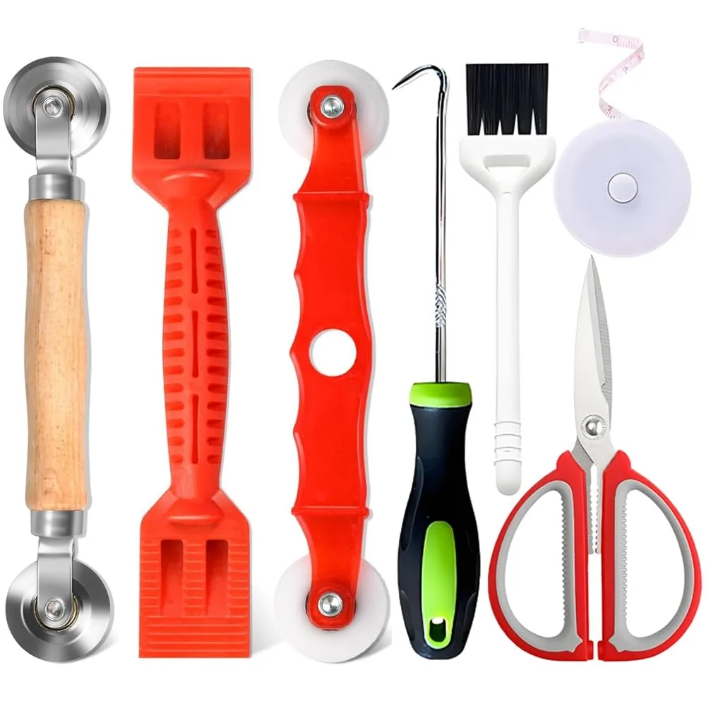 Window screen repair tool with wooden handle and dual rollers