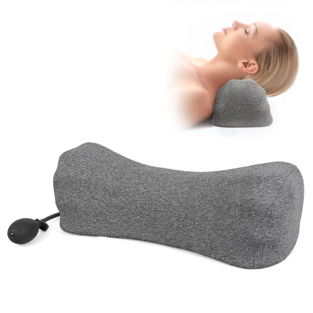 Small black cylindrical neck roll pillow, inflatable with memory foam layer, cotton cover, pack of 10