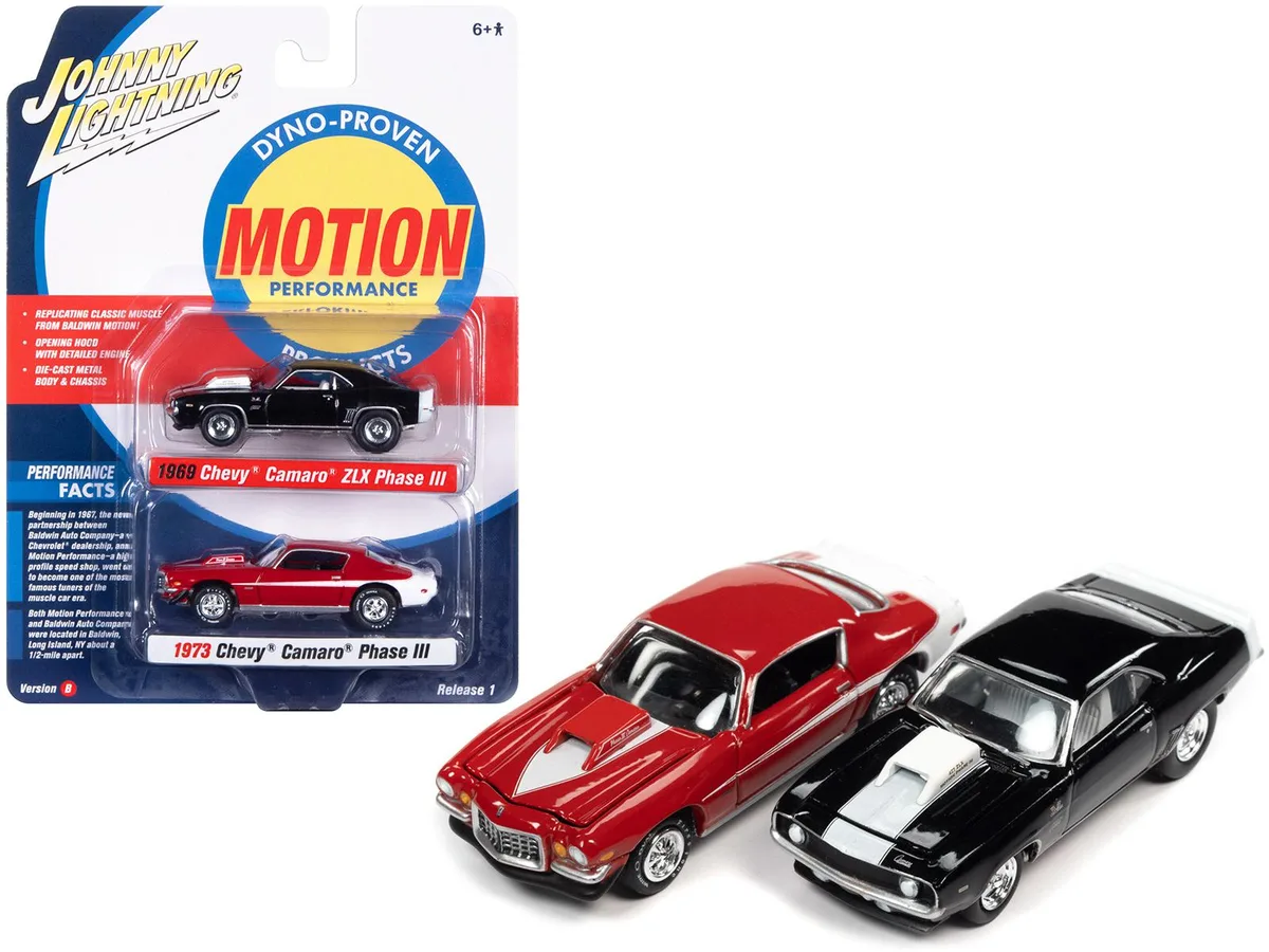 JOHNNY LIGHTNING JOHNNY LIGHTNING 1969 &amp; 1973 Camaro Phase III 1/64 Diecast Set hobby collectible — product photo