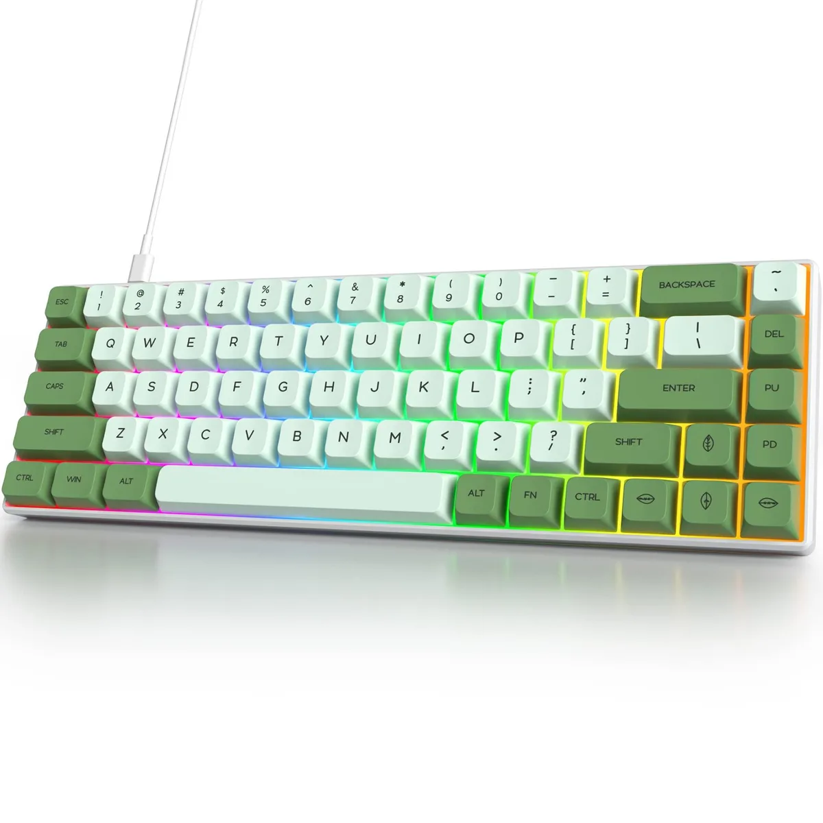 Owpkeenthy 68-Key 65% Mechanical Gaming Keyboard Matcha Green Red Switch RGB XDA Keycaps — product photo