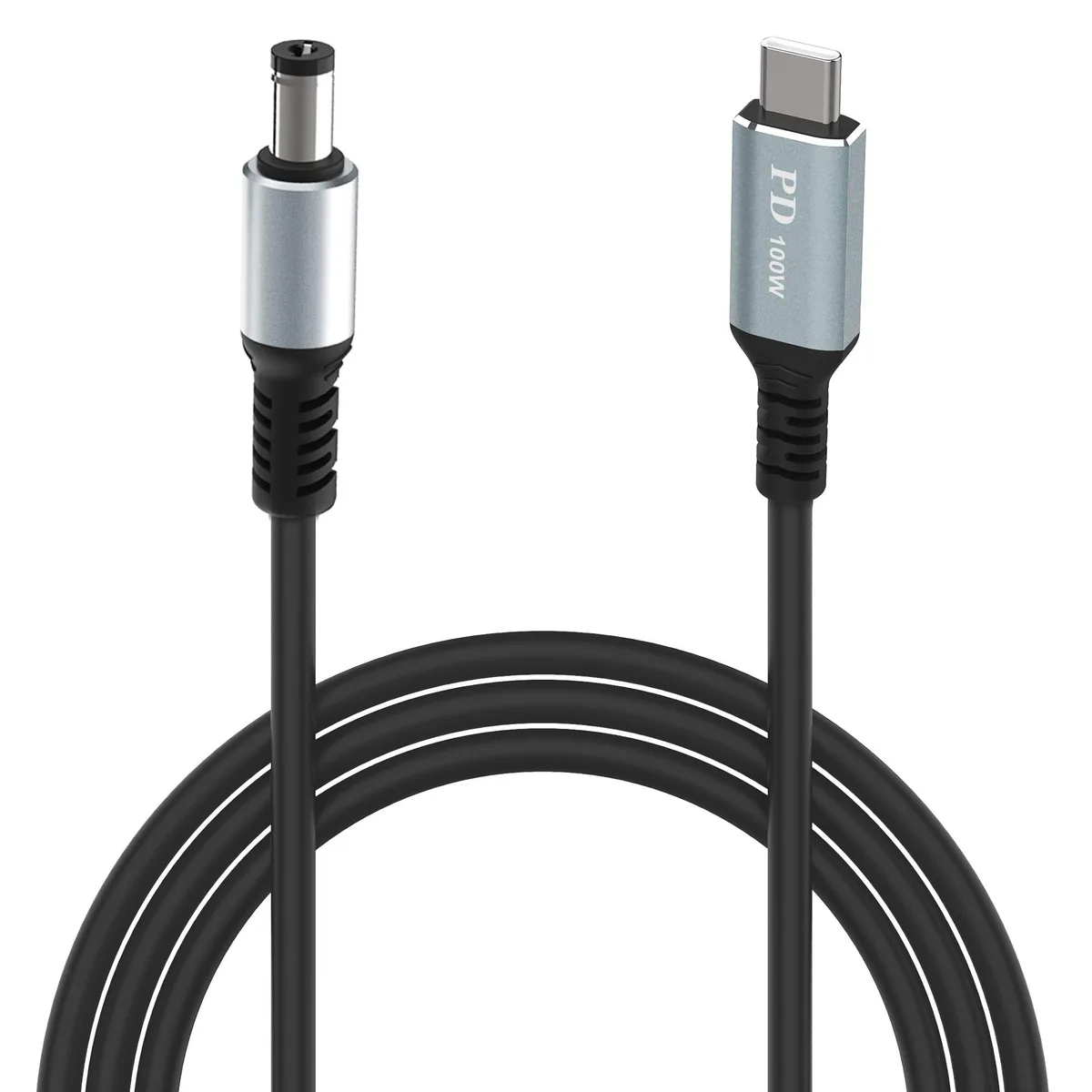 Black USB-C to DC 5.5mm x 2.1mm cable 50cm male-to-male connectors
