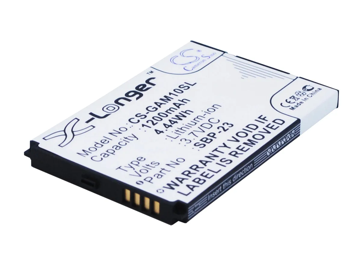 Rectangular black replacement battery with label text