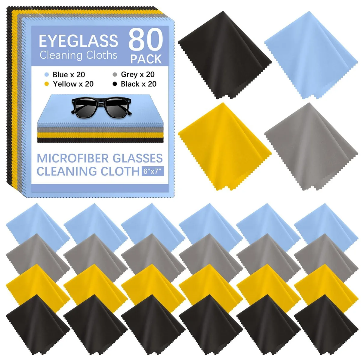  80 Pack Microfiber Glass Care Cloths Multi-Color 6x7in — product photo