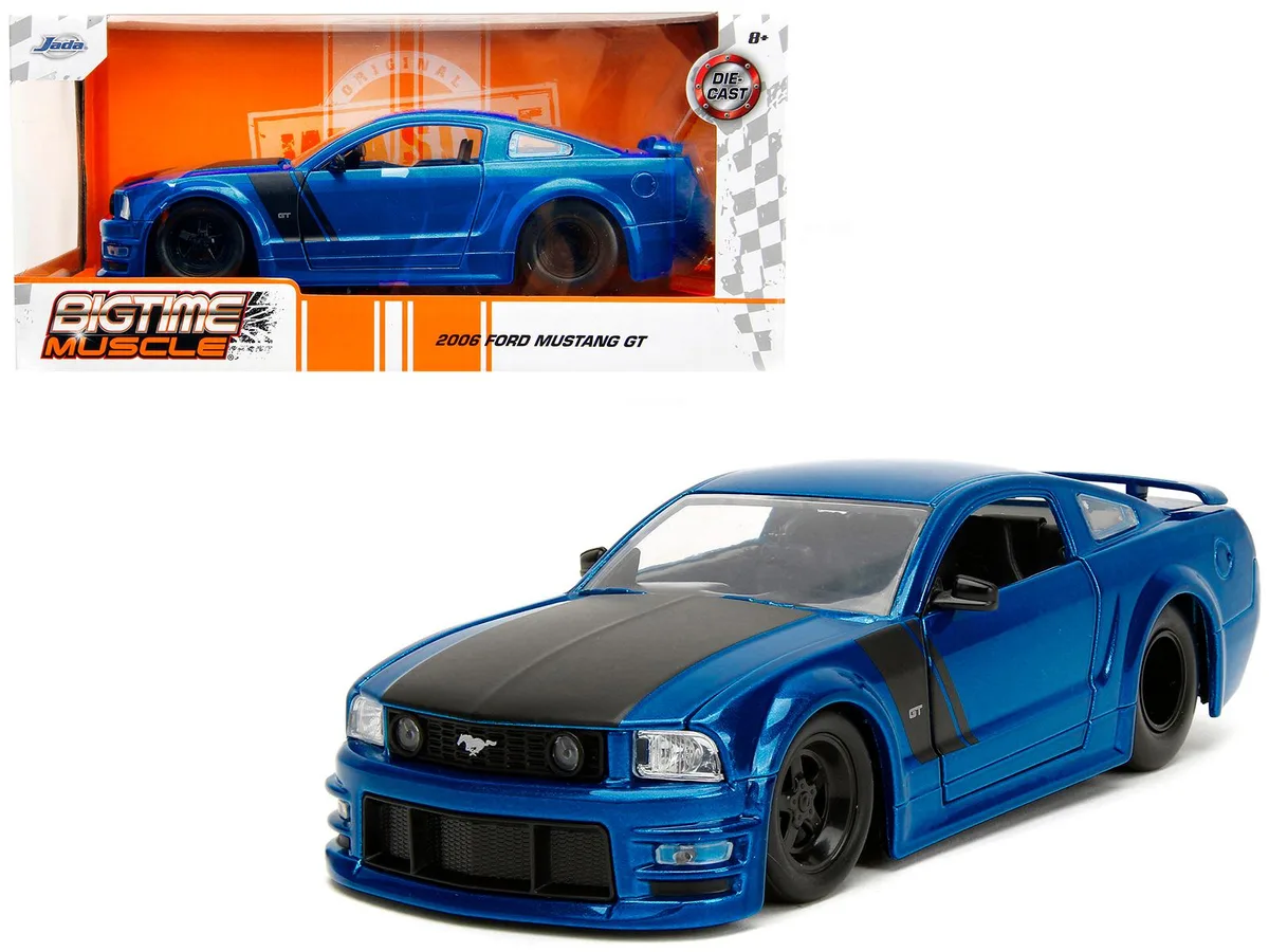 Jada Jada 2006 Ford Mustang GT Blue Metallic Matt Black Hood Stripes Bigtime Muscle 1/24 Diecast — product photo