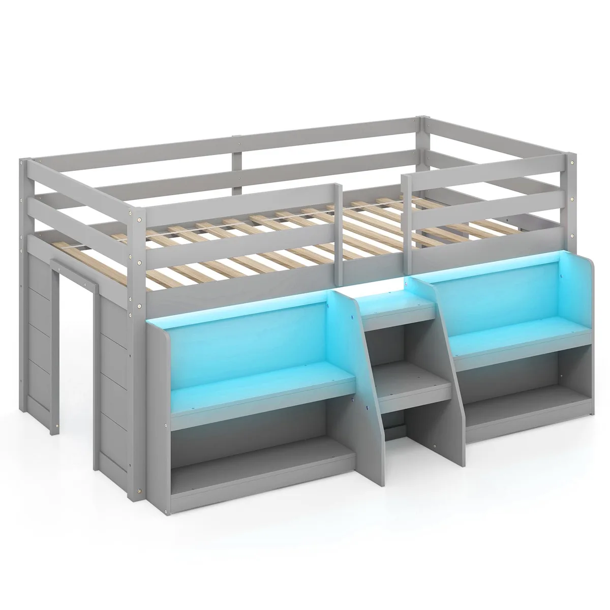 SlickBlue SlickBlue Twin Loft Bed LED Staircase Guardrail Grey 79.5" x 53" x 40.5 — product photo