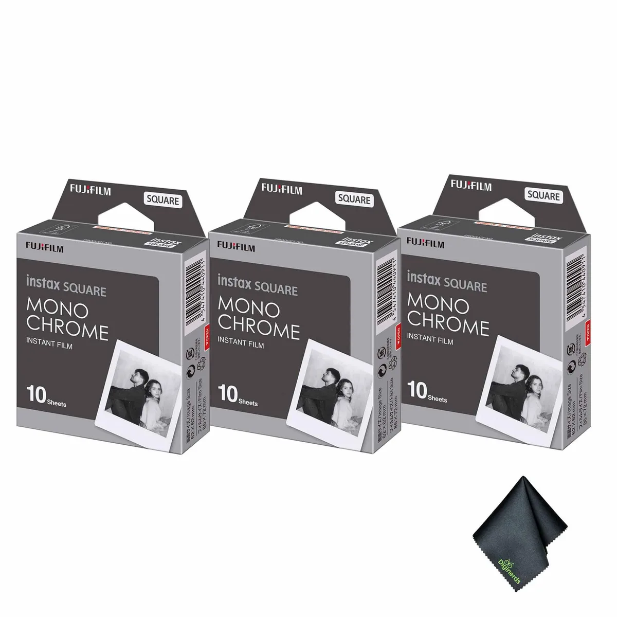 FUJIFILM FUJIFILM INSTAX SQUARE Monochrome Instant Film 10 Exposures Bundle with Microfiber Cloth — product photo