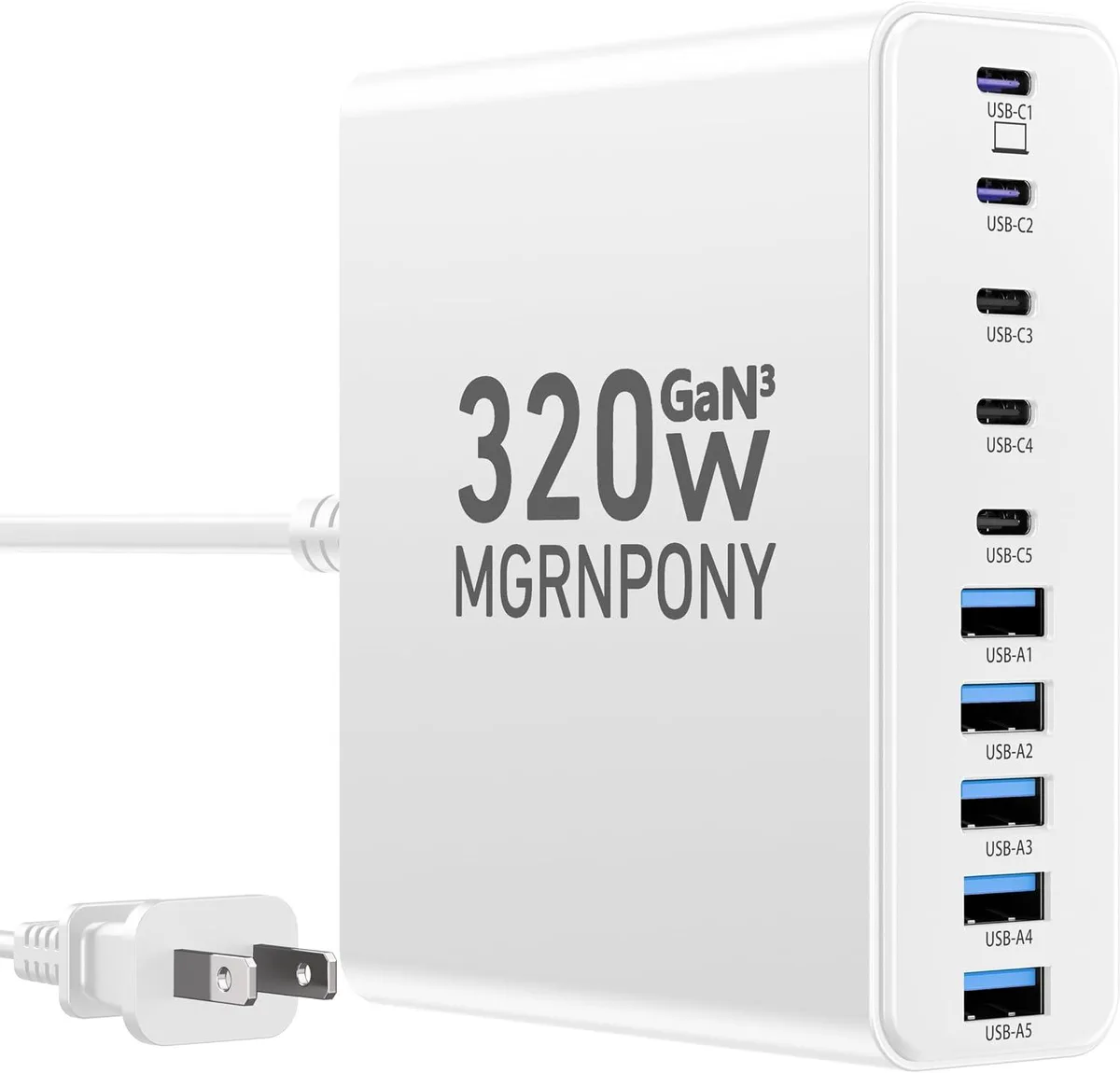 FLEANE FLEANE 320W 10-Port USB-C Charging Station GaN III PD 65W White — product photo