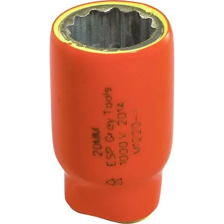 Gray Tools 20mm 1/2" drive insulated socket with orange and yellow safety layers