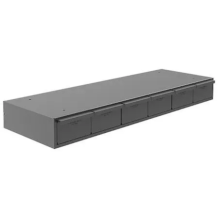 Gray powder-coated steel drawer bin cabinet six full-width drawers 33 3/4 in wide