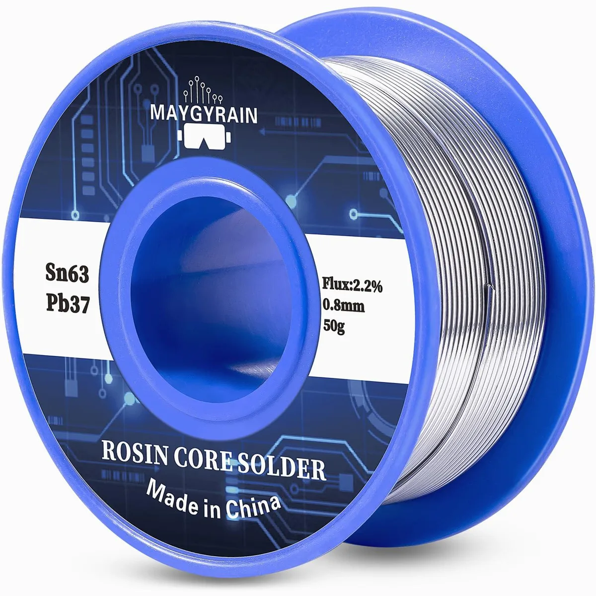Spool of 0.8 mm 63/37 tin-lead rosin-core solder wire 50 g