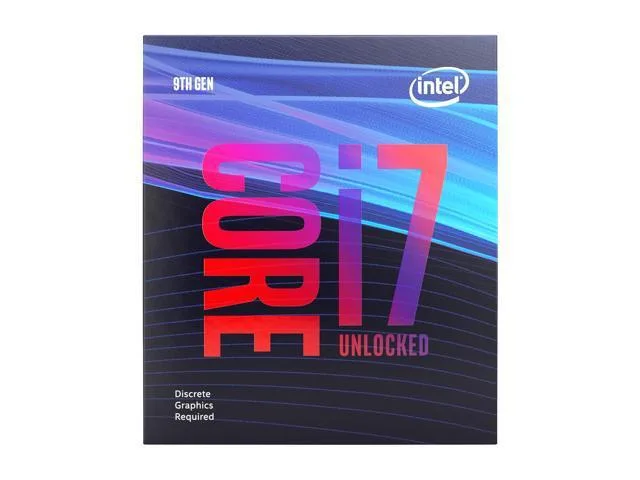 Square green processor package with gold contacts and silver heat spreader marked i7-9700KF