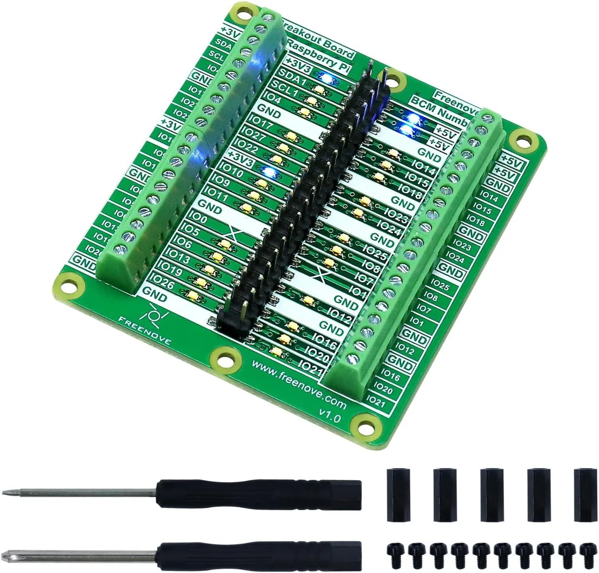 MCDODO MCDODO Freenove Breakout Board Raspberry Pi Terminal Block Shield HAT 40-pin GPIO Status LED 2.54mm — product photo