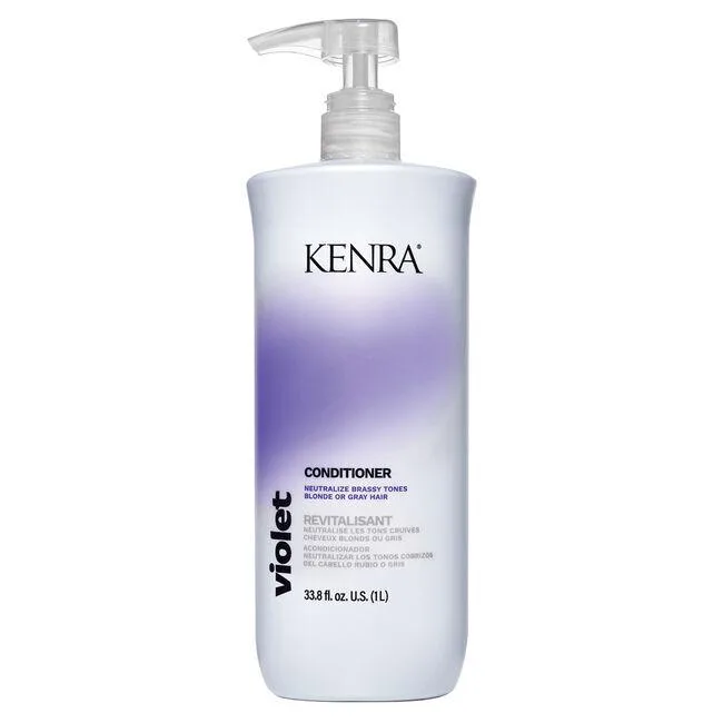 Large 33.8 oz bottle of Kenra Violet Conditioner in purple and white packaging