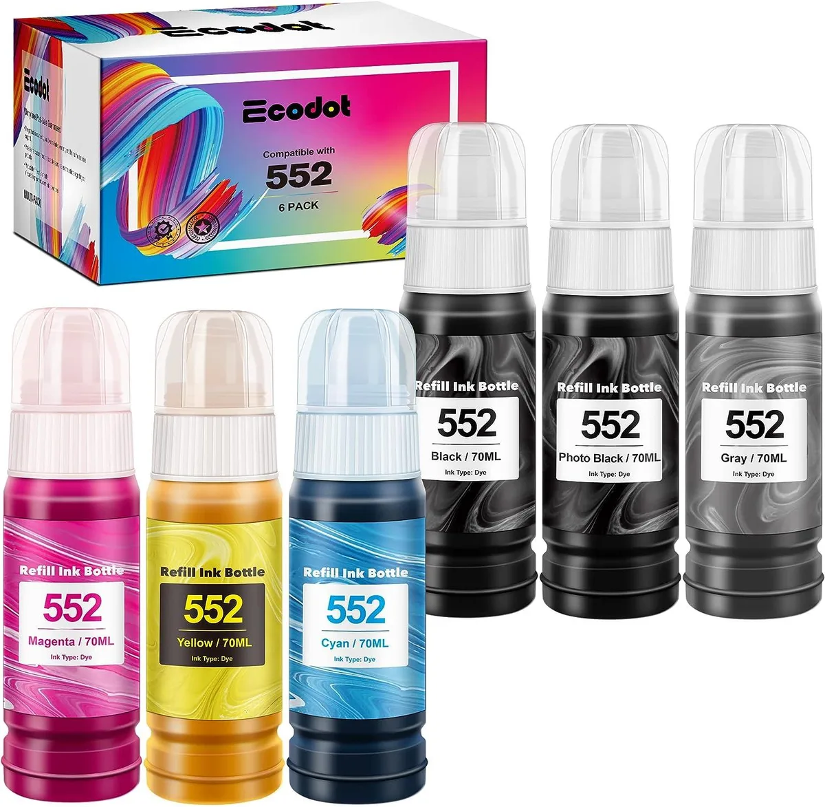 NuoTo NuoTo 552 Pigment Ink Bottle 6-Pack 70ml ET-8550 ET-8500 — product photo