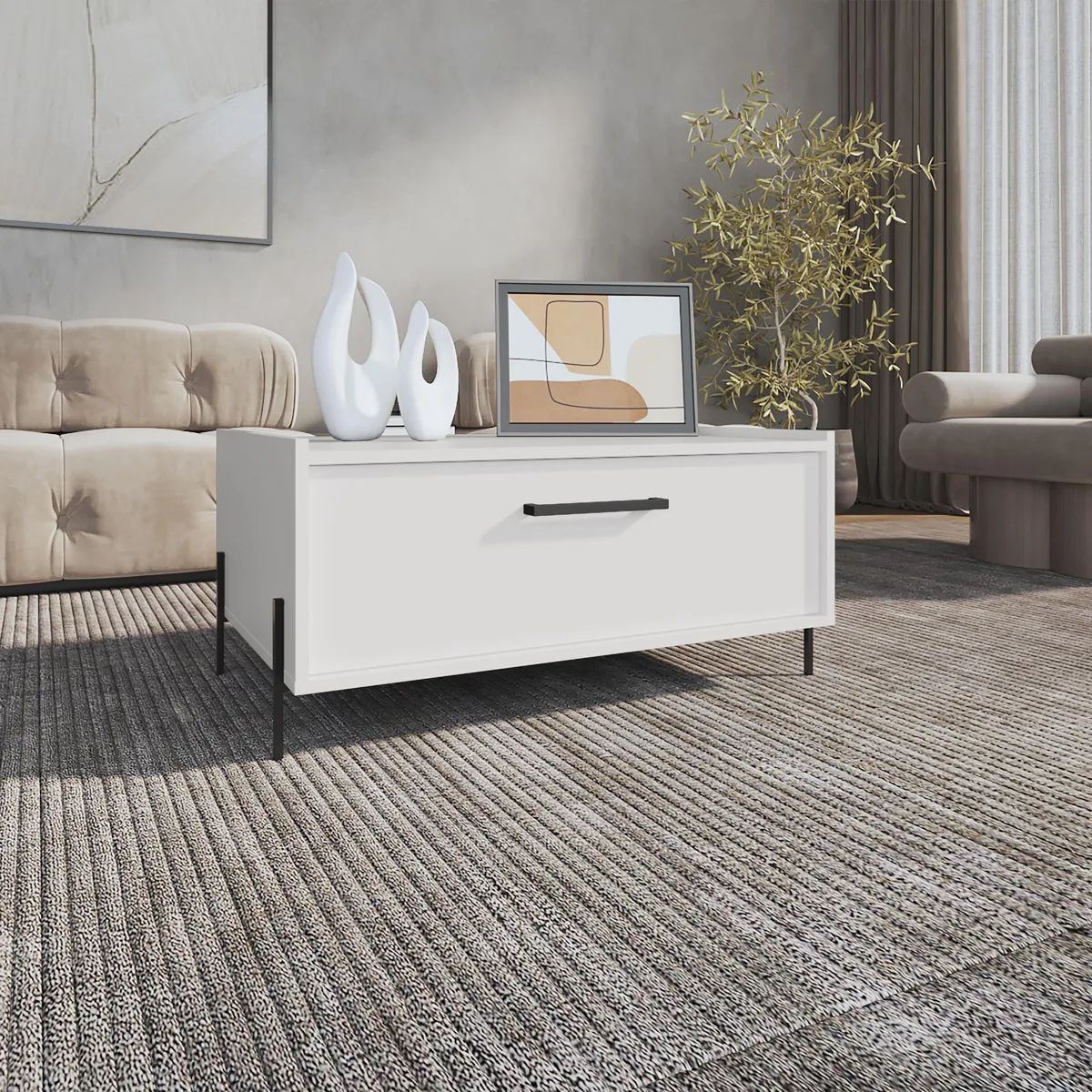 tuphen tuphen 15.6" White Occasional Table with Pull-Down Cabinet — product photo