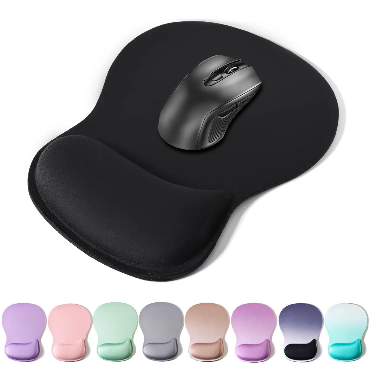  KINREEB Memory Foam Mouse Pad with Wrist Rest Black 10 inches — product photo