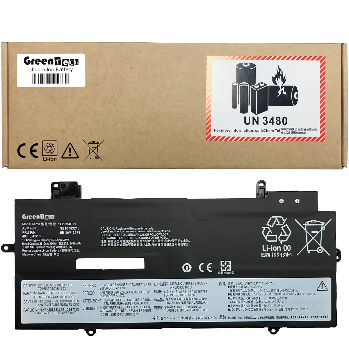 GreenTechLLC GreenTechLLC L20C4P71 57WHR laptop battery for ThinkPad X1 Carbon Gen 9 10 11 Yoga Gen 6 7 8 — product photo