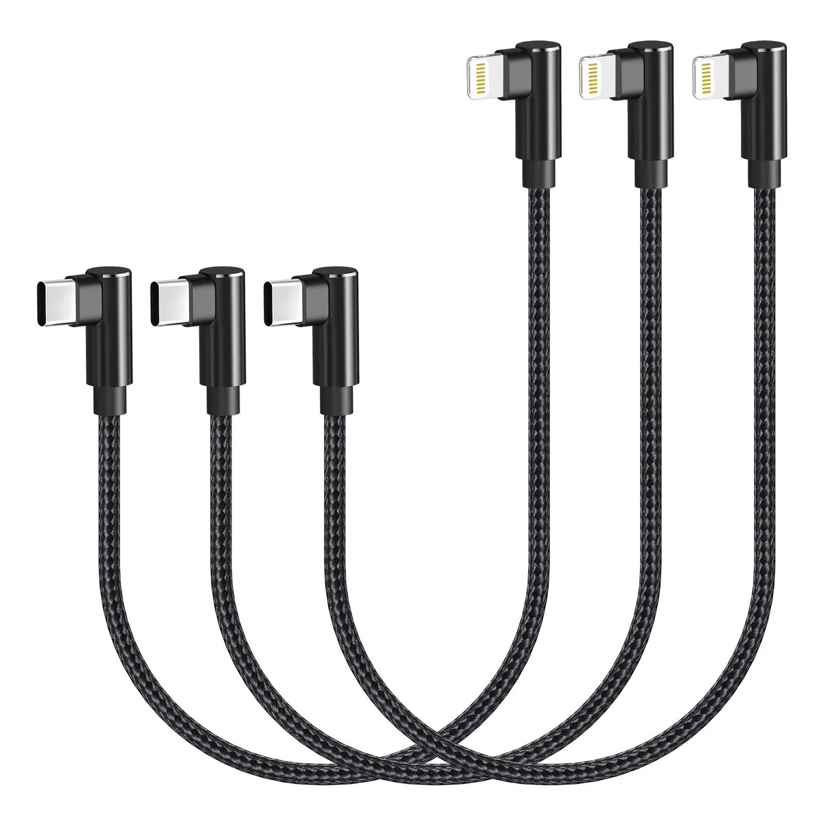  Osecet USB-C to Lightning 1ft 90° 3-pack Black — product photo
