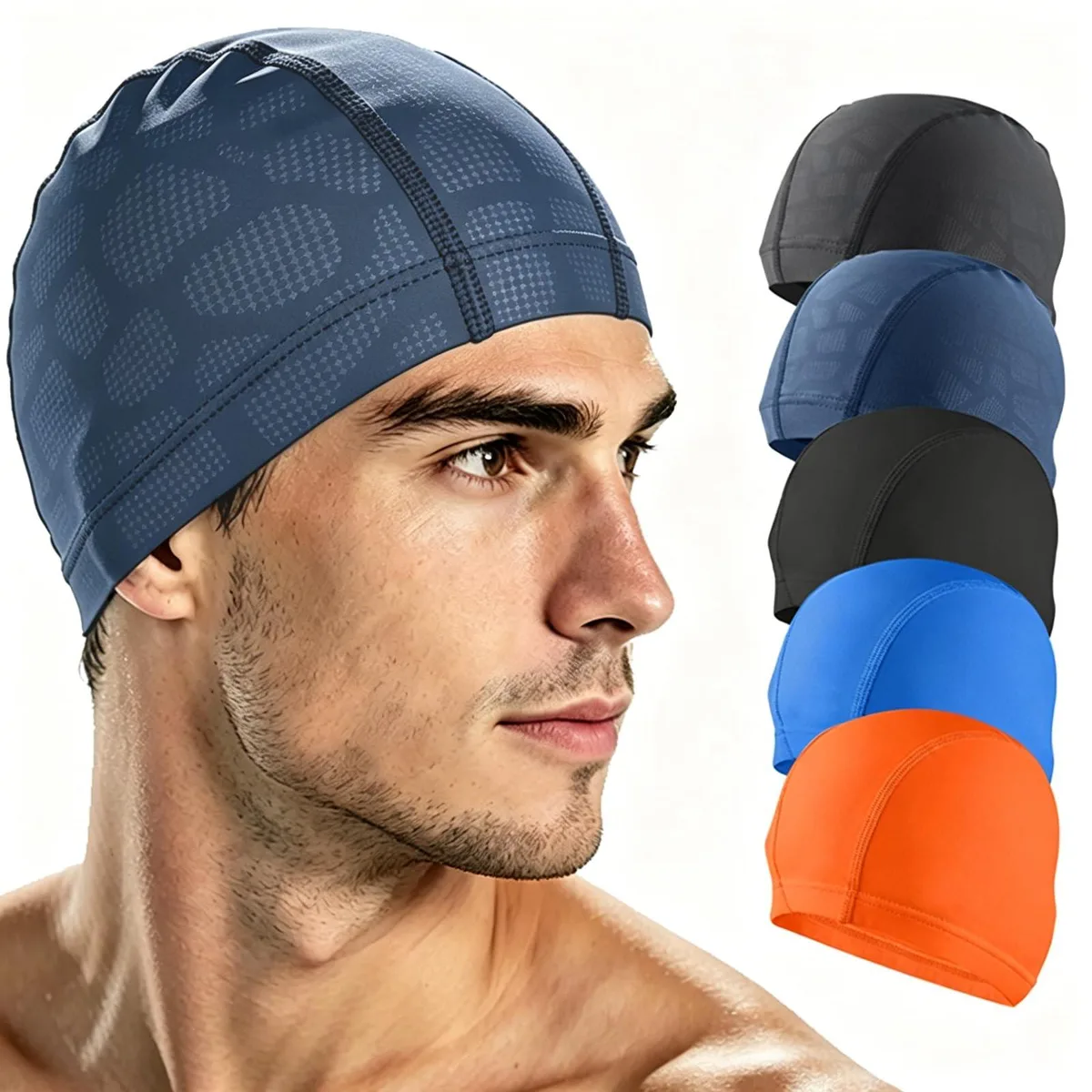 Kinwor Fabric Bluepattern Swim Cap Blue 82% nylon 18% spandex — product photo
