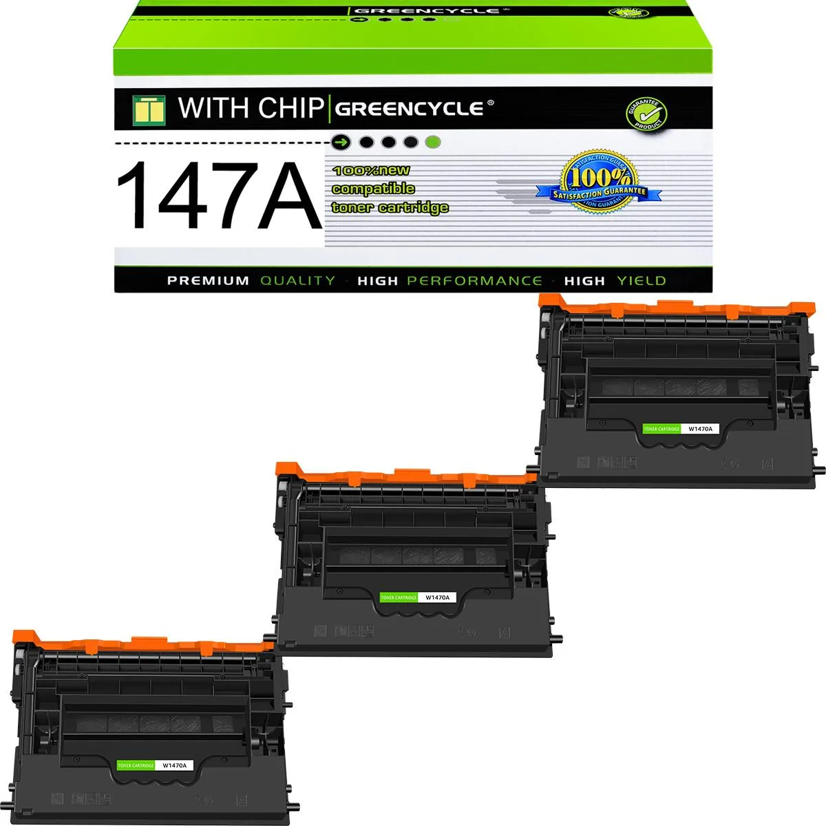 GREENCYCLE GREENCYCLE 147A W1470A toner cartridge 3 pack 10500 pages — product photo