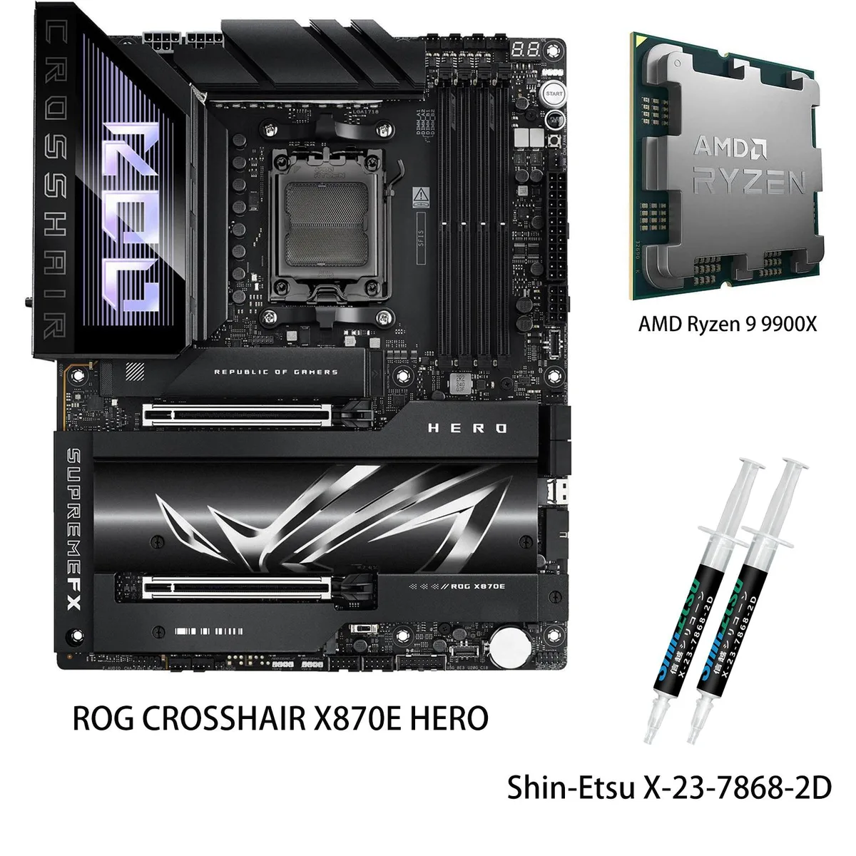 ASUS ASUS ROG CROSSHAIR X870E HERO + R9 9900X AMD Motherboard Combo — product photo